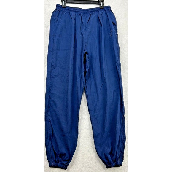 Nike Track Pants Men L Navy Blue NYLON Tapered Fit Running Zip Bottom Hiking‎ - Picture 1 of 10
